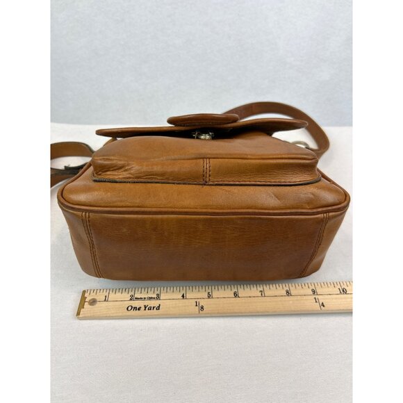 Vintage Tan Leather Crossbody Bag Gold Horseshoe Adjustable Strap - Picture 12 of 14